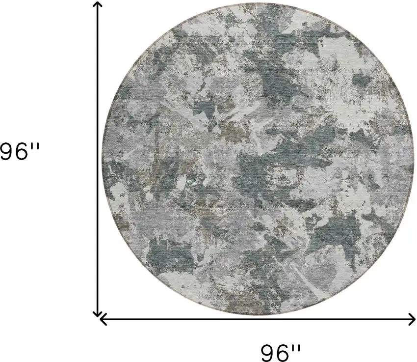 8' Charcoal Ivory And Gray Round Floral Washable Indoor Outdoor Area Rug Photo 3