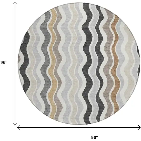 8' Charcoal Ivory And Gray Round Striped Washable Indoor Outdoor Area Rug Photo 3
