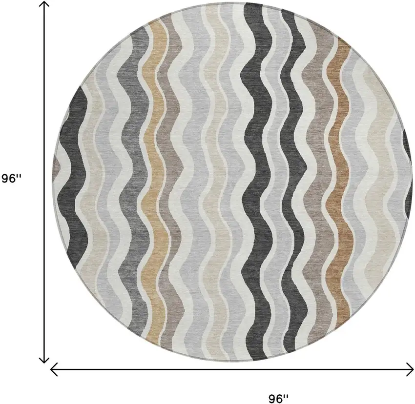 8' Charcoal Ivory And Gray Round Striped Washable Indoor Outdoor Area Rug Photo 3