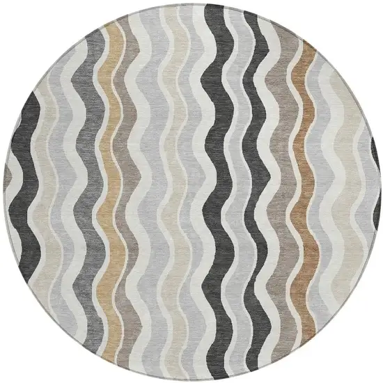 8' Charcoal Ivory And Gray Round Striped Washable Indoor Outdoor Area Rug Photo 4