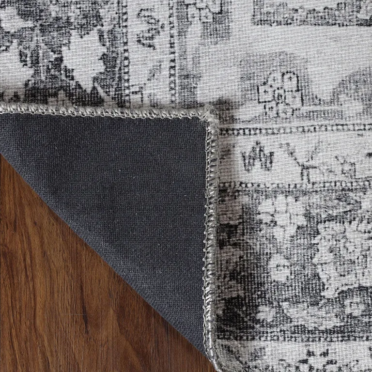8' Charcoal Medallion Power Loom Stain Resistant Runner Rug Photo 2