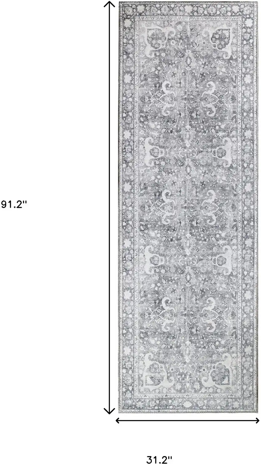 8' Charcoal Medallion Power Loom Stain Resistant Runner Rug Photo 6