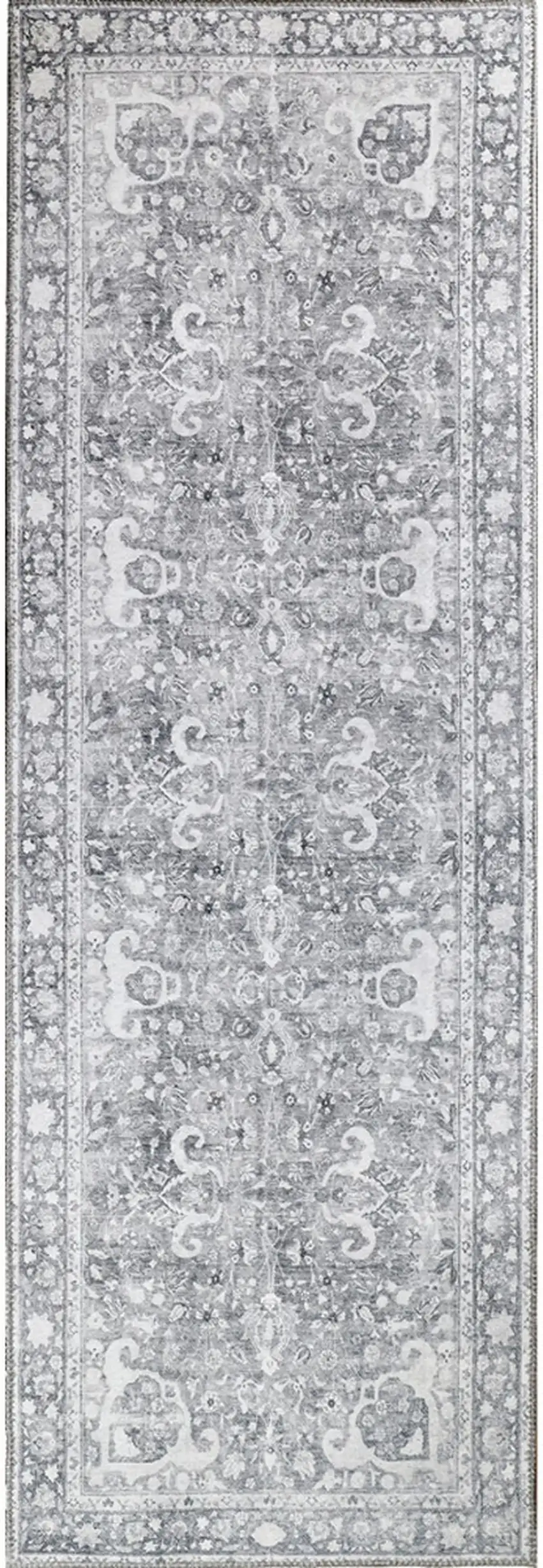 8' Charcoal Medallion Power Loom Stain Resistant Runner Rug Photo 1
