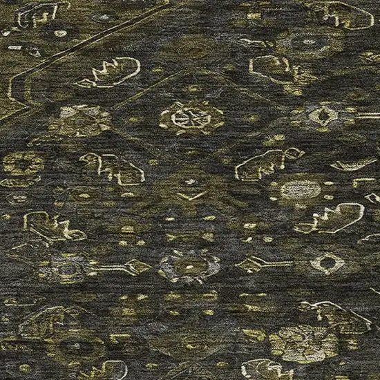 8' Charcoal Olive Green And Silver Floral Washable Area Rug With UV Protection Photo 2