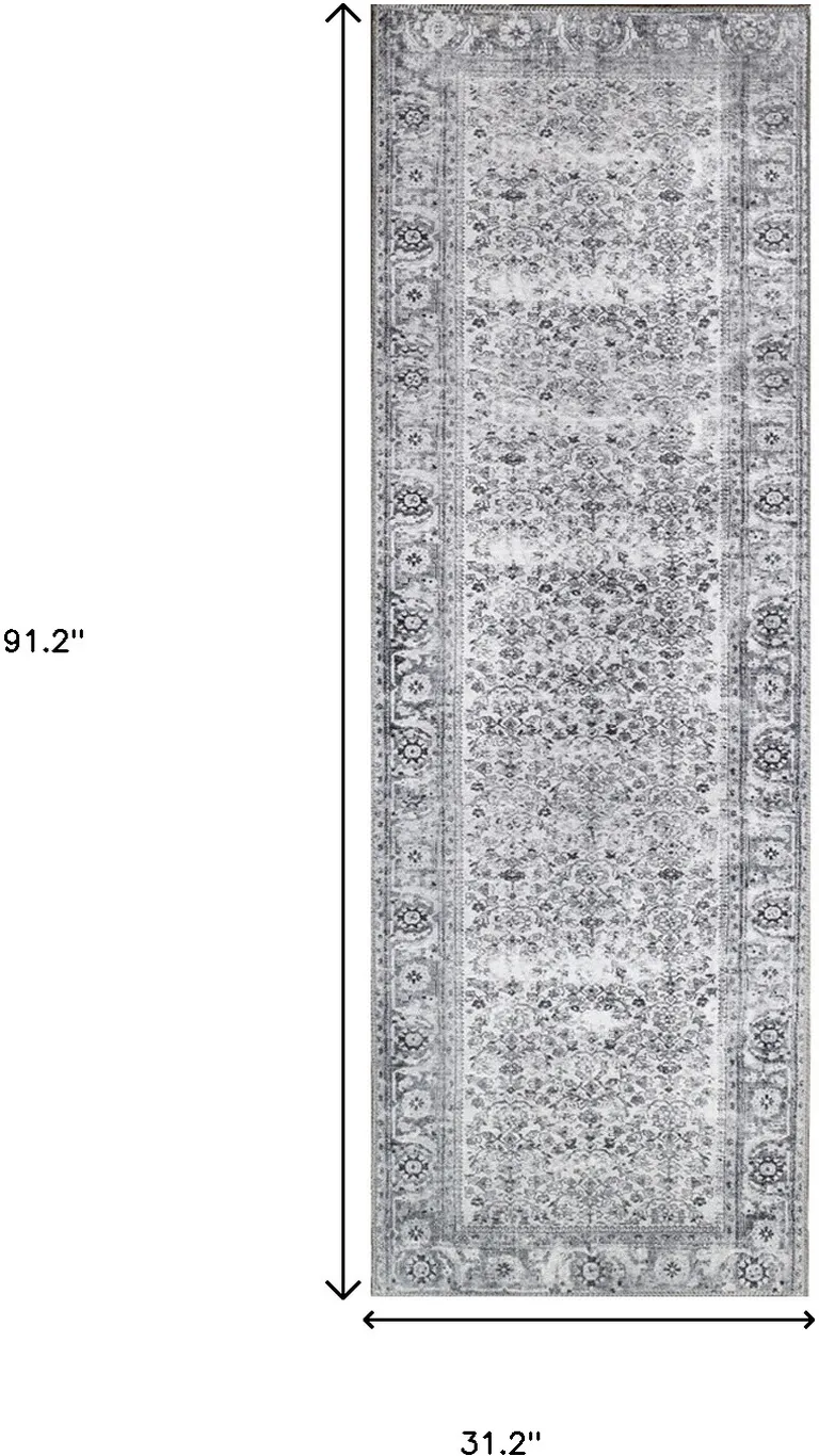 8' Charcoal Oriental Power Loom Stain Resistant Runner Rug Photo 5