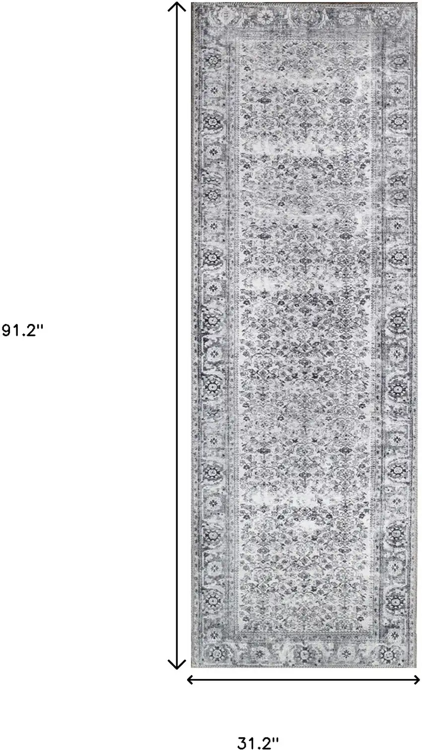 8' Charcoal Oriental Power Loom Stain Resistant Runner Rug Photo 6