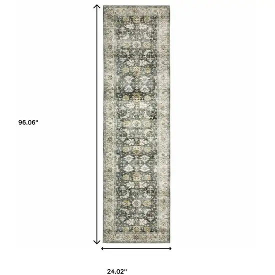 8' Charcoal Oriental Printed Non Skid Runner Rug Photo 3