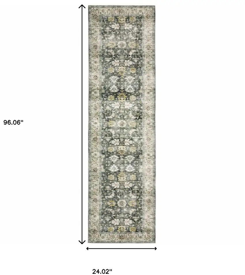 8' Charcoal Oriental Printed Non Skid Runner Rug Photo 3