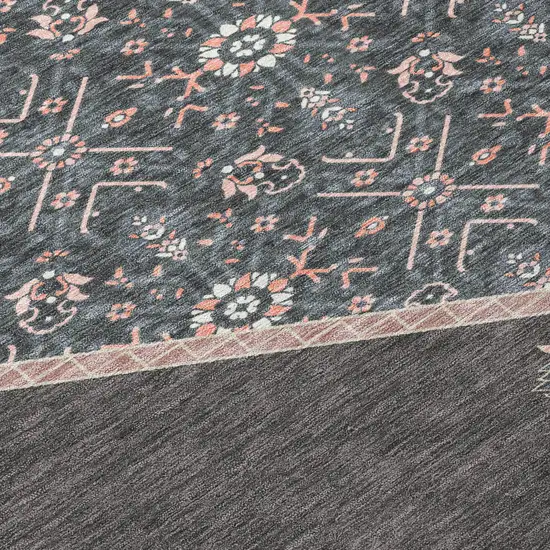 8' Charcoal Pink And Blue Round Oriental Washable Indoor Outdoor Area Rug Photo 4