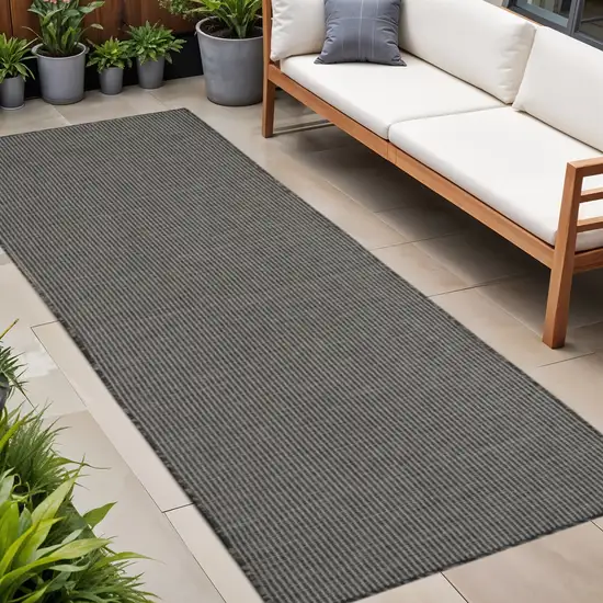 8' Charcoal Indoor Outdoor Runner Rug Photo 1