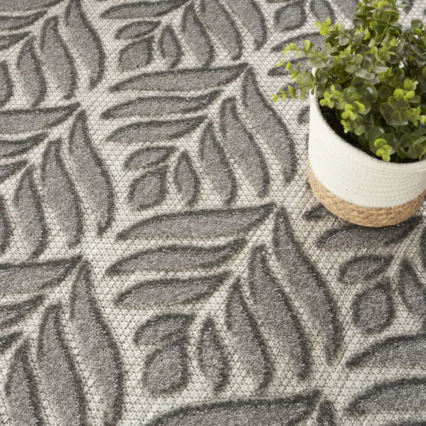 8' Charcoal Round Floral Indoor Outdoor Area Rug Photo 9