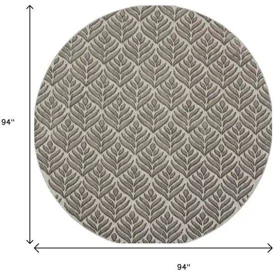 8' Charcoal Round Floral Indoor Outdoor Area Rug Photo 6