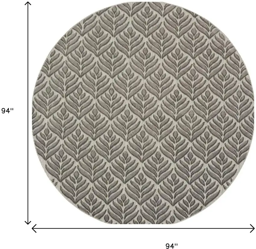 8' Charcoal Round Floral Indoor Outdoor Area Rug Photo 6