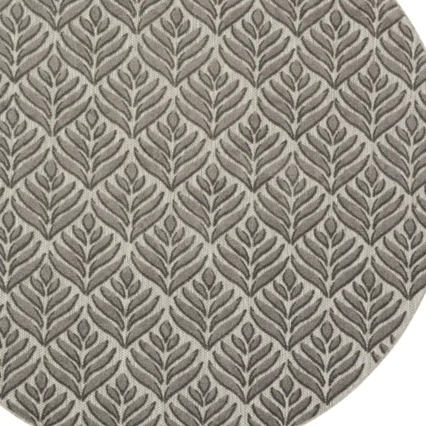 8' Charcoal Round Floral Power Loom Area Rug Photo 4