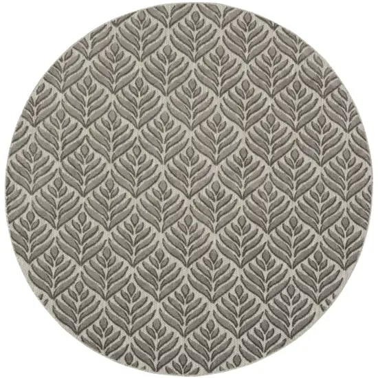 8' Charcoal Round Floral Indoor Outdoor Area Rug Photo 3