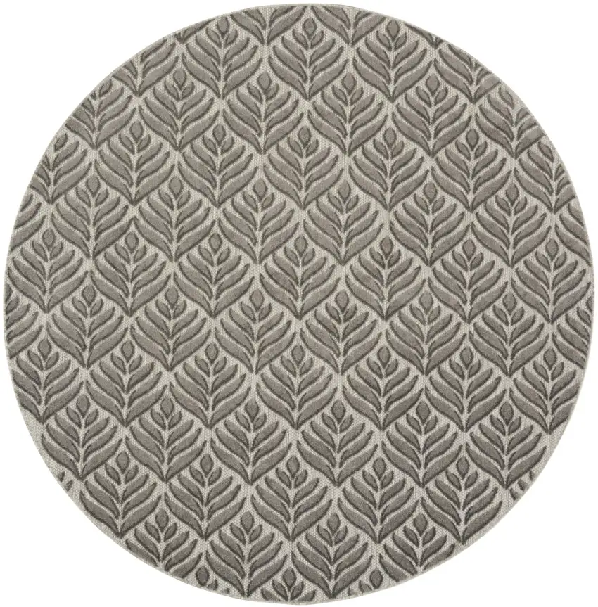 8' Charcoal Round Floral Indoor Outdoor Area Rug Photo 3