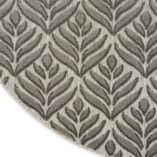 8' Charcoal Round Floral Indoor Outdoor Area Rug Photo 8
