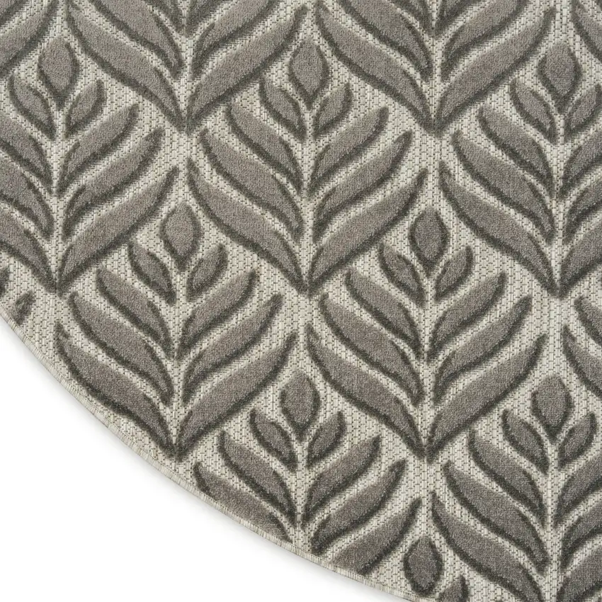 8' Charcoal Round Floral Indoor Outdoor Area Rug Photo 8