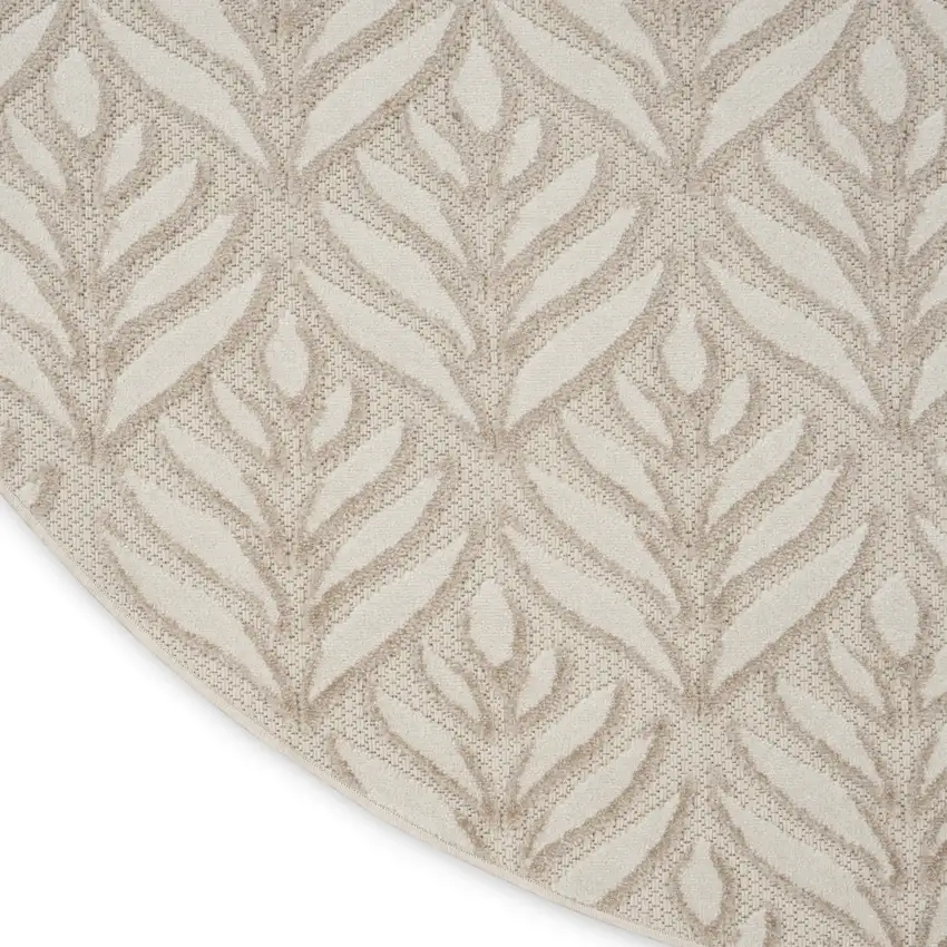 8' Gray and Ivory Round Floral Indoor Outdoor Area Rug Photo 9