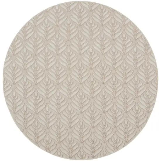 8' Gray and Ivory Round Floral Indoor Outdoor Area Rug Photo 3