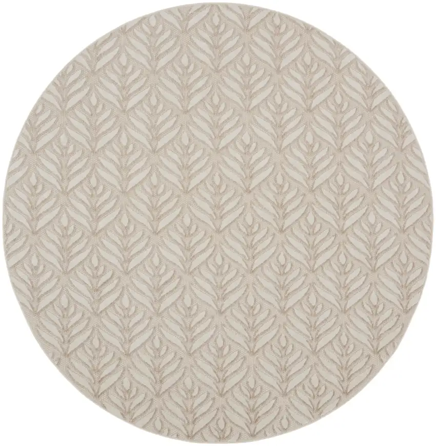 8' Gray and Ivory Round Floral Indoor Outdoor Area Rug Photo 3