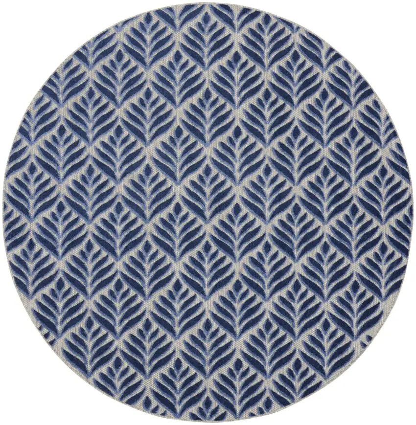 8' Charcoal Round Floral Power Loom Area Rug Photo 1