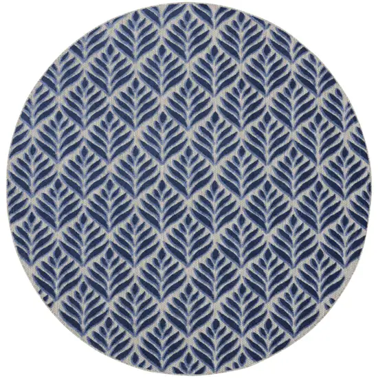 8' Blue Round Floral Indoor Outdoor Area Rug Photo 3