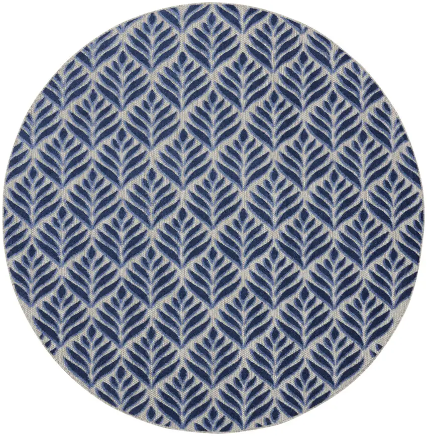 8' Blue Round Floral Indoor Outdoor Area Rug Photo 3