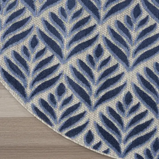 8' Blue Round Floral Indoor Outdoor Area Rug Photo 7