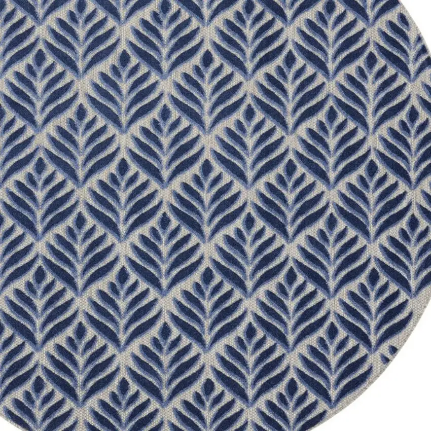 8' Blue Round Floral Indoor Outdoor Area Rug Photo 5