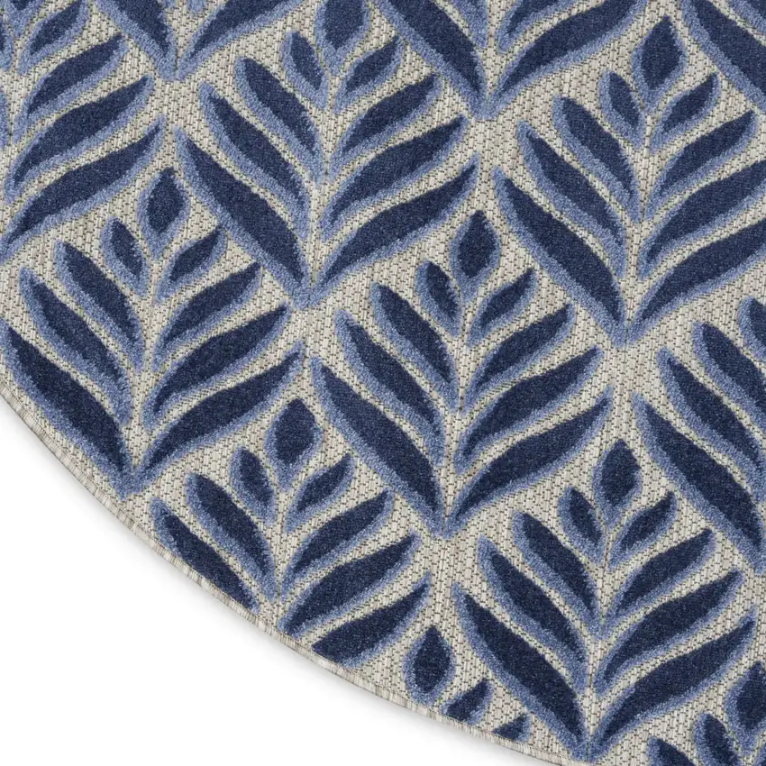 8' Blue Round Floral Indoor Outdoor Area Rug Photo 6
