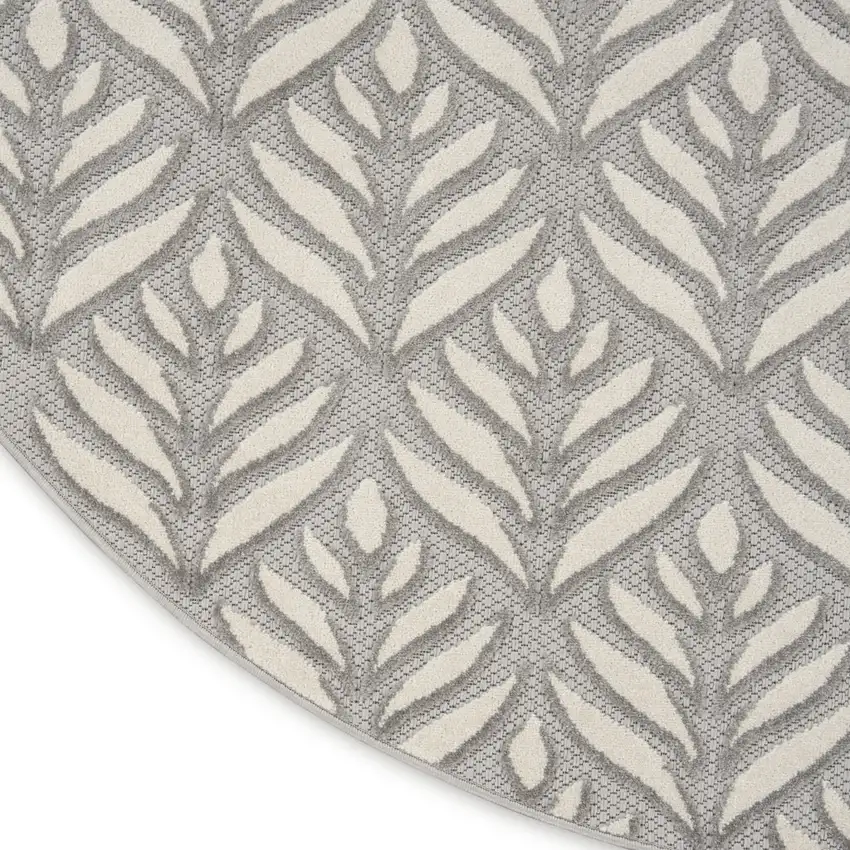 8' Gray Round Floral Indoor Outdoor Area Rug Photo 9