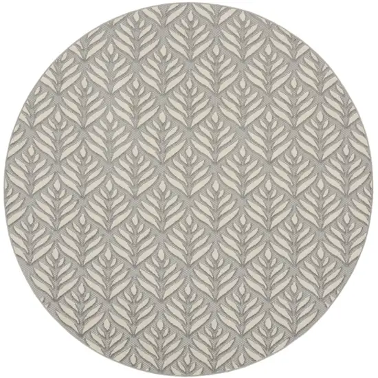 8' Gray Round Floral Indoor Outdoor Area Rug Photo 3