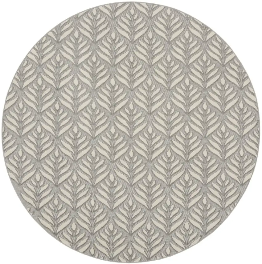 8' Gray Round Floral Indoor Outdoor Area Rug Photo 3