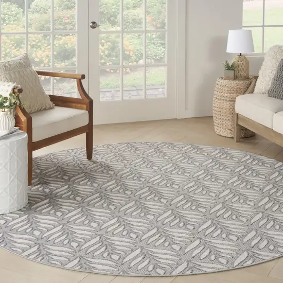 8' Gray Round Floral Indoor Outdoor Area Rug Photo 6
