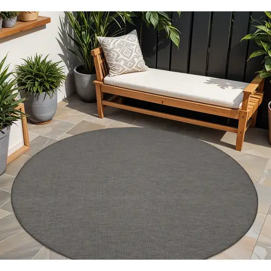 8' Charcoal Round Power Loom Area Rug Photo 1