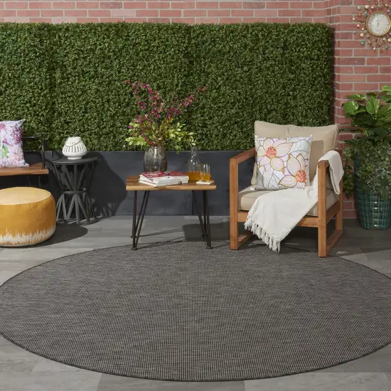 8' Charcoal Round Power Loom Area Rug Photo 6