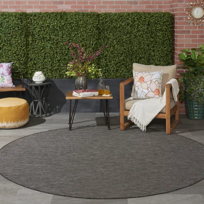 8' Charcoal Round Power Loom Area Rug Photo 6