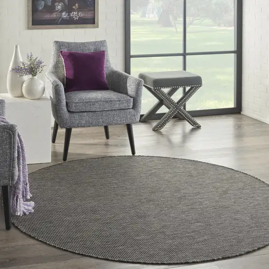 6' Charcoal Round Power Loom Area Rug Photo 6