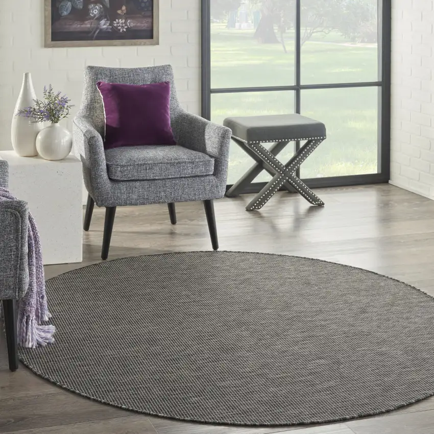6' Charcoal Round Power Loom Area Rug Photo 6