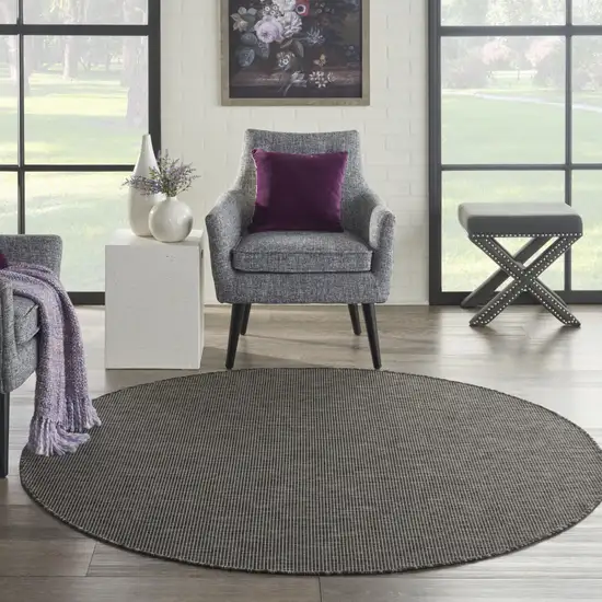 6' Charcoal Round Power Loom Area Rug Photo 6