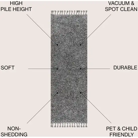 8' Charcoal Runner Rug With Fringe Photo 6