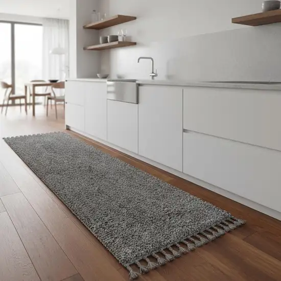 8' Charcoal Runner Rug With Fringe Photo 2