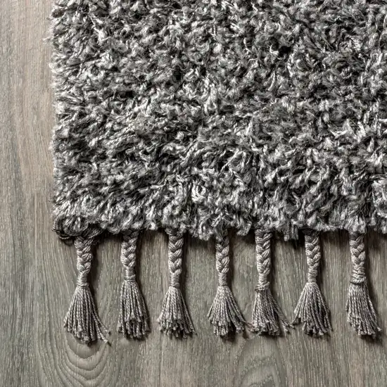 8' Charcoal Runner Rug With Fringe Photo 9