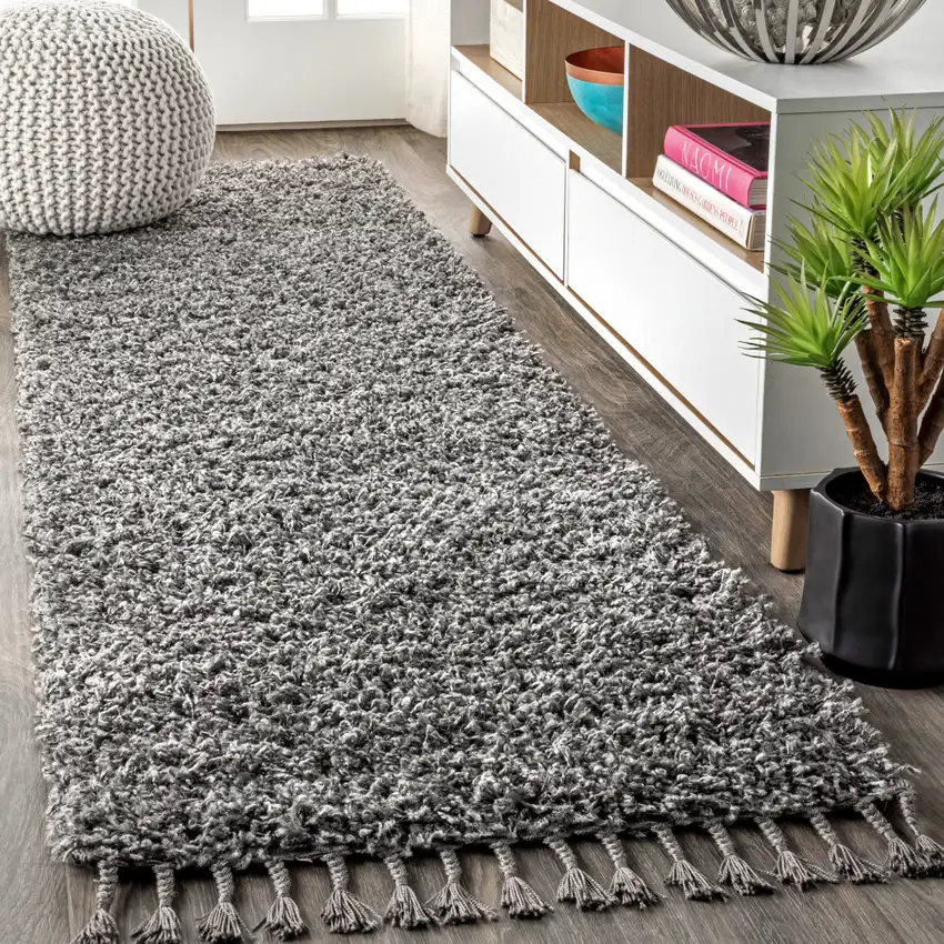 8' Charcoal Runner Rug With Fringe Photo 4
