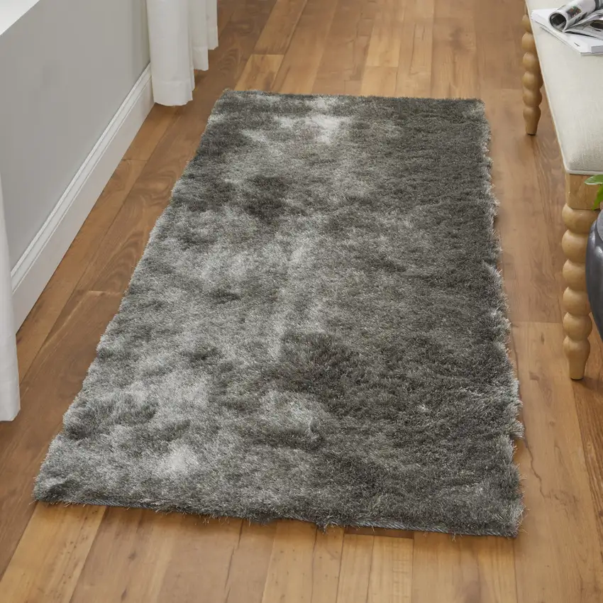 6' Charcoal Shag Hand Tufted Runner Rug Photo 5