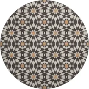 Photo of 8' Charcoal Silver And Copper Geometric Washable Round Rug With UV Protection