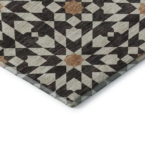 8' Charcoal Silver And Copper Geometric Washable Round Rug With UV Protection Photo 7