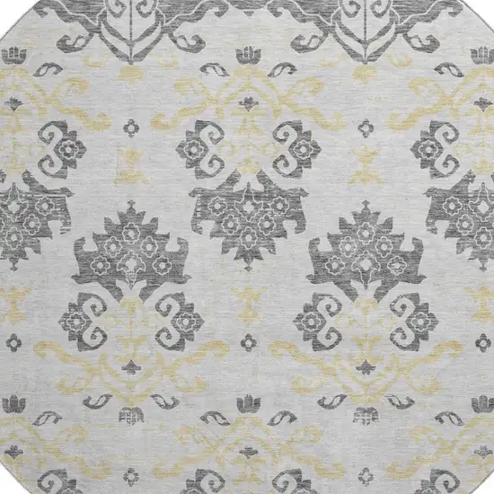 8' Charcoal Silver And Gold Medallion Washable Round Rug With UV Protection Photo 3