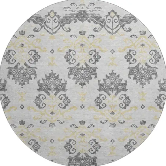 8' Charcoal Silver And Gold Medallion Washable Round Rug With UV Protection Photo 4